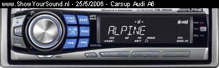 showyoursound.nl - Carsup ltd AUDI A6 Line-up - Carsup Audi A6 - SyS_2006_5_25_17_26_42.jpg - Head unit, Alpine CDE-9850Ri  Mp3 - Ipod aansturing.BRDe auto is compleet voorzien van Alpine componenten die een zuiver en oorstrelend gedonder veroorzaken...  BRDe aanwezige standaard tweeters en midrance speakers hebben plaats moeten maken voor Alpine componenten.